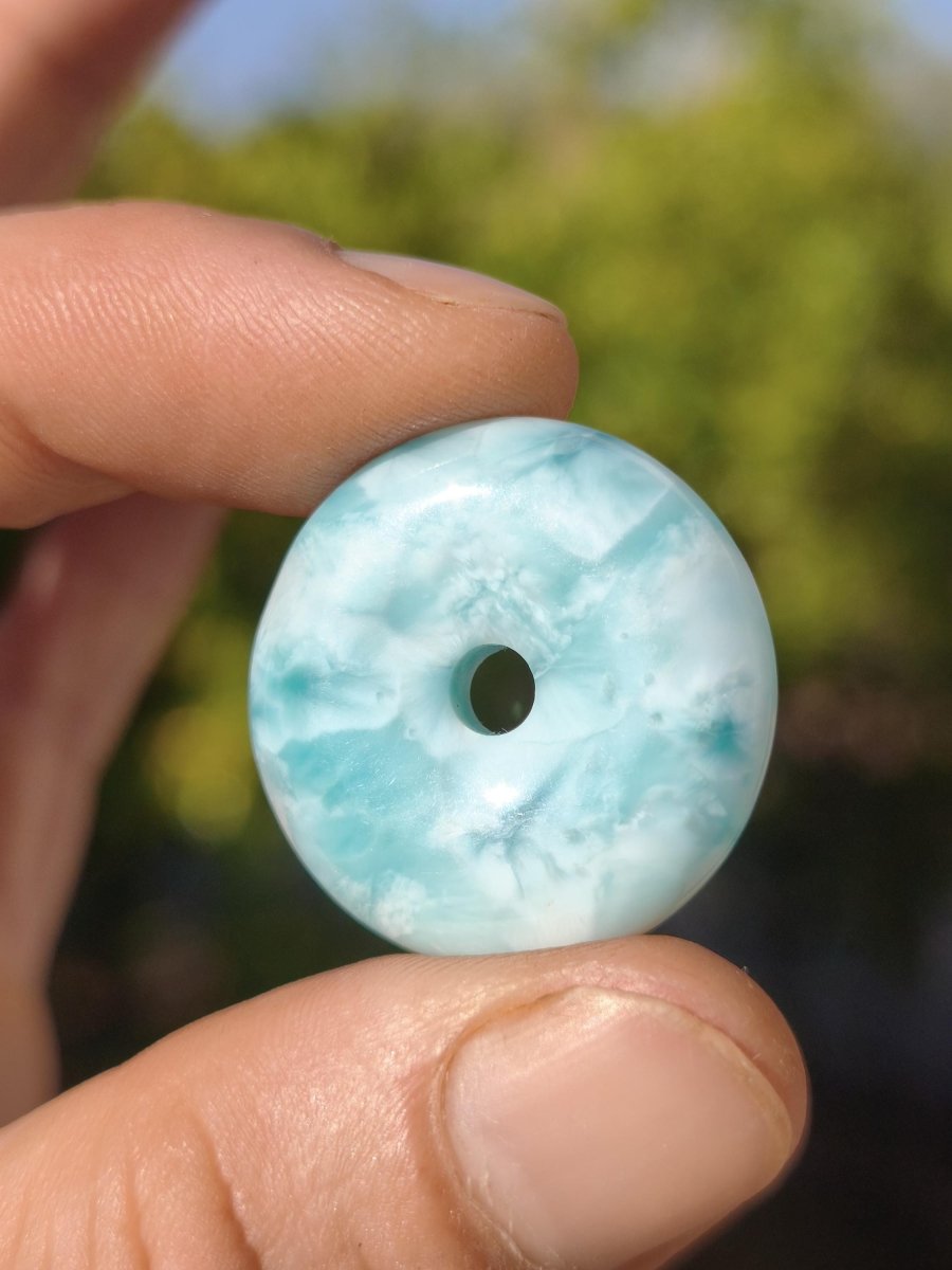 AAA Larimar Schutz Donut Edelstein Kette blau Heilstein Rarität Natur Frau Geschenk Mann Frau Er Sie Energie Kraft Glück - Art of Nature Berlin