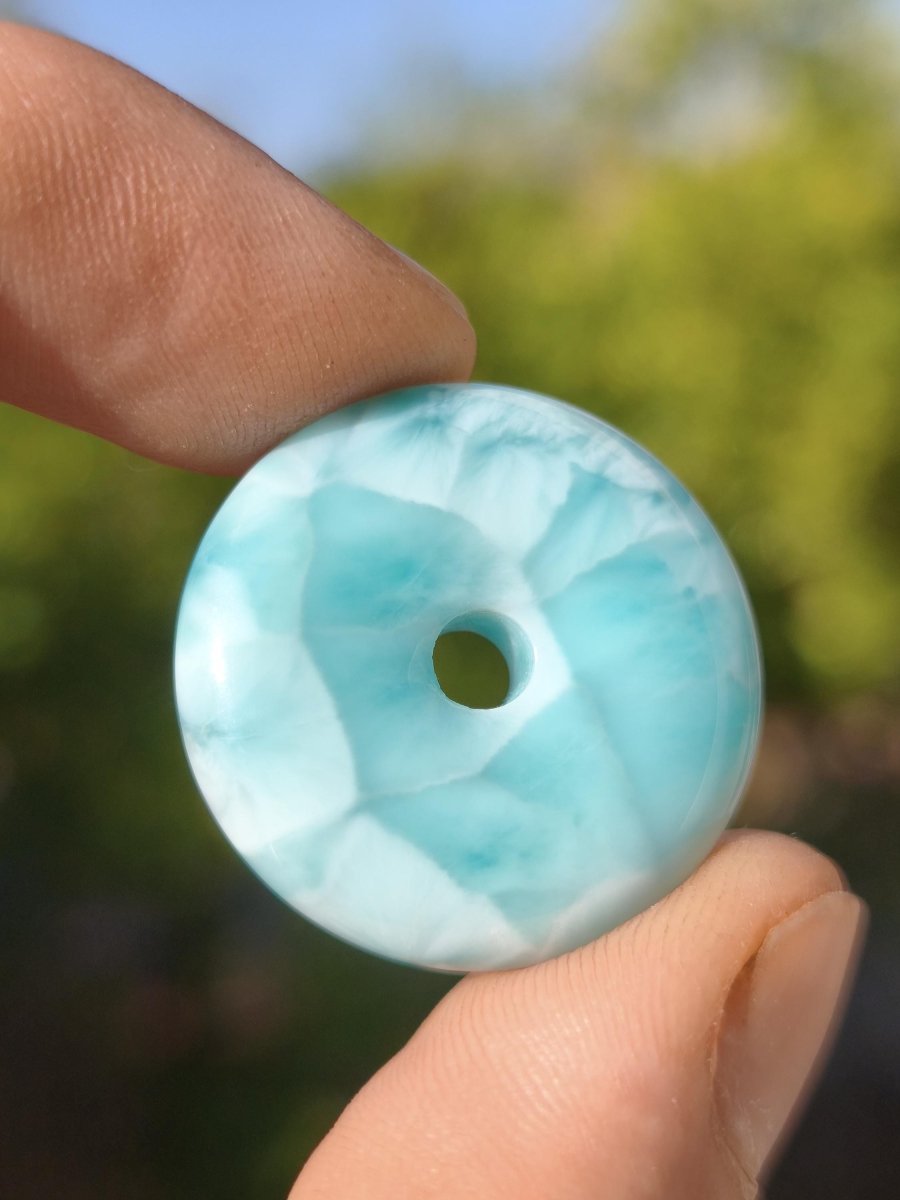 AAA Larimar Schutz Donut Edelstein Kette blau Heilstein Rarität Natur Frau Geschenk Mann Frau Er Sie Energie Kraft Glück - Art of Nature Berlin
