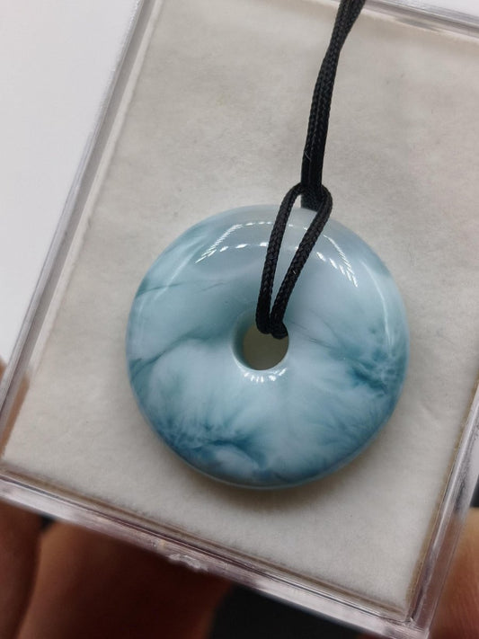 AAA Larimar Schutz Donut Edelstein Kette blau Heilstein Rarität Natur Frau Geschenk Mann Frau Er Sie Energie Kraft Glück - Art of Nature Berlin