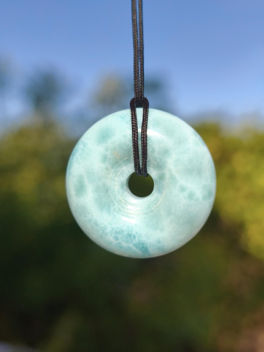AAA Larimar Schutz Donut Edelstein Kette blau Heilstein Rarität Natur Frau Geschenk Mann Frau Er Sie Energie Kraft Glück - Art of Nature Berlin