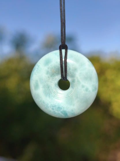 AAA Larimar Schutz Donut Edelstein Kette blau Heilstein Rarität Natur Frau Geschenk Mann Frau Er Sie Energie Kraft Glück - Art of Nature Berlin