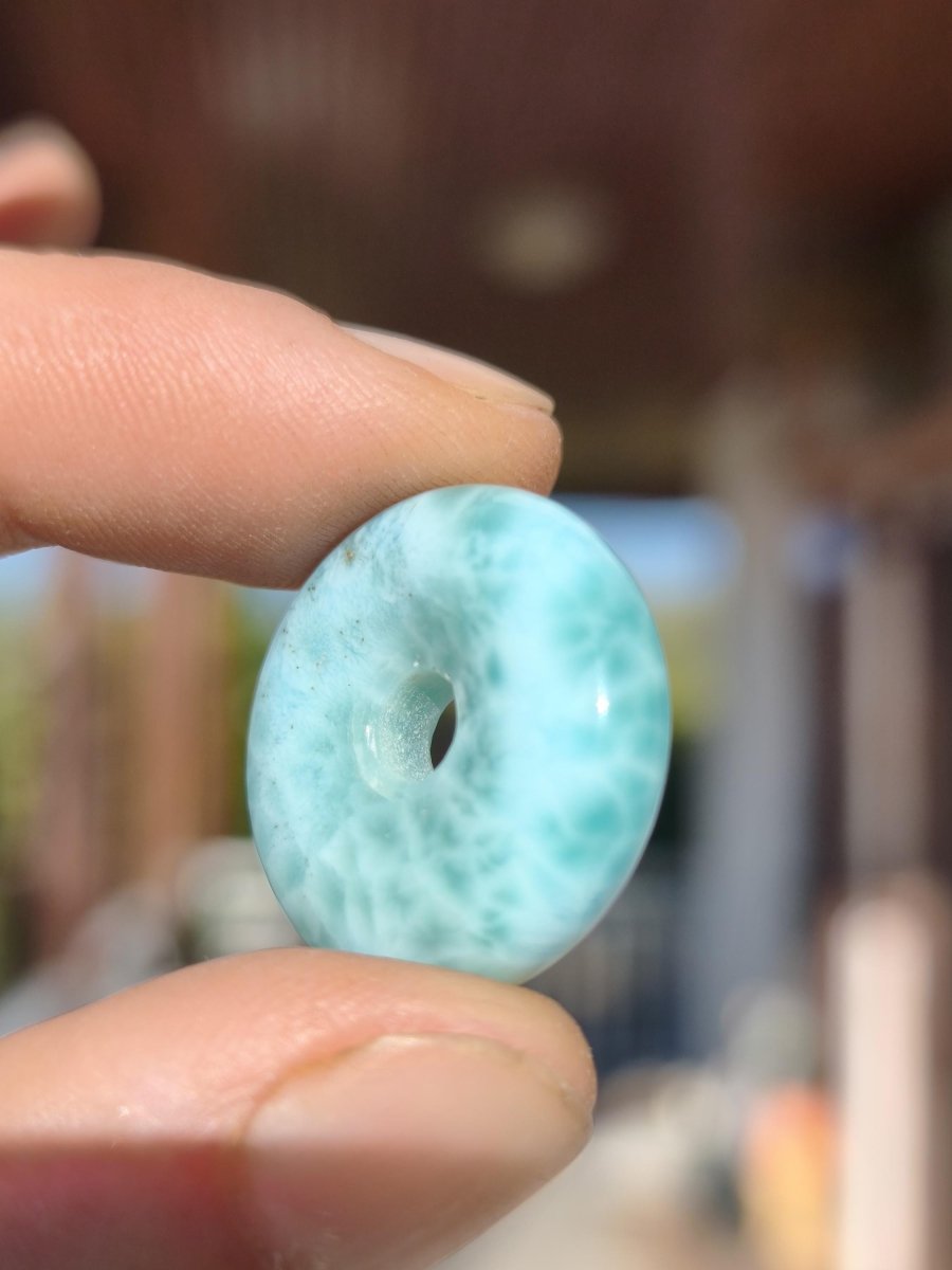 AAA Larimar Schutz Donut Edelstein Kette blau Heilstein Rarität Natur Frau Geschenk Mann Frau Er Sie Energie Kraft Glück - Art of Nature Berlin