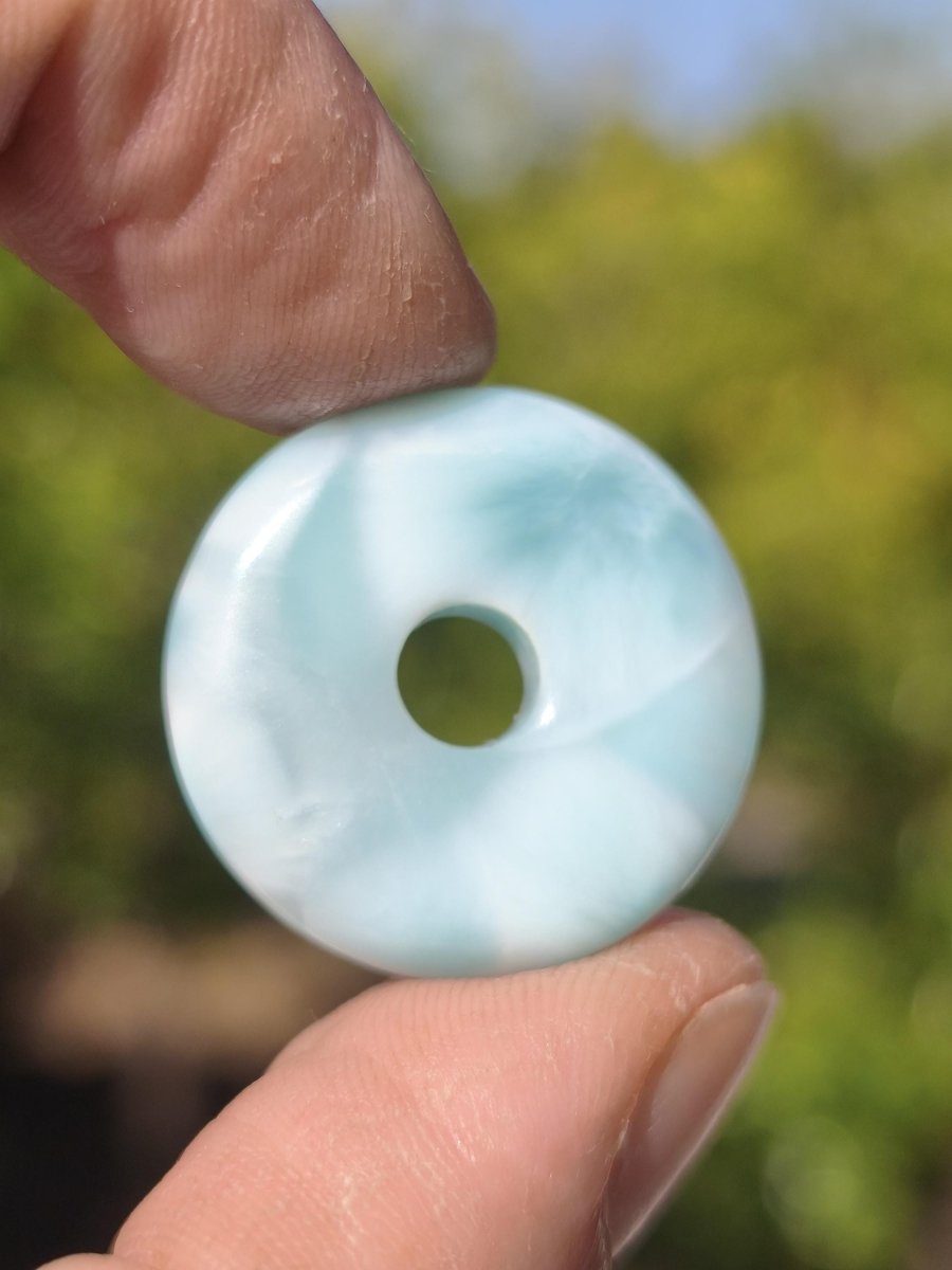 AAA Larimar Schutz Donut Edelstein Kette blau Heilstein Rarität Natur Frau Geschenk Mann Frau Er Sie Energie Kraft Glück - Art of Nature Berlin