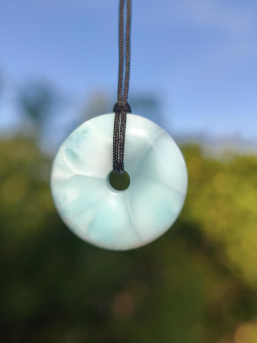 AAA Larimar Schutz Donut Edelstein Kette blau Heilstein Rarität Natur Frau Geschenk Mann Frau Er Sie Energie Kraft Glück - Art of Nature Berlin