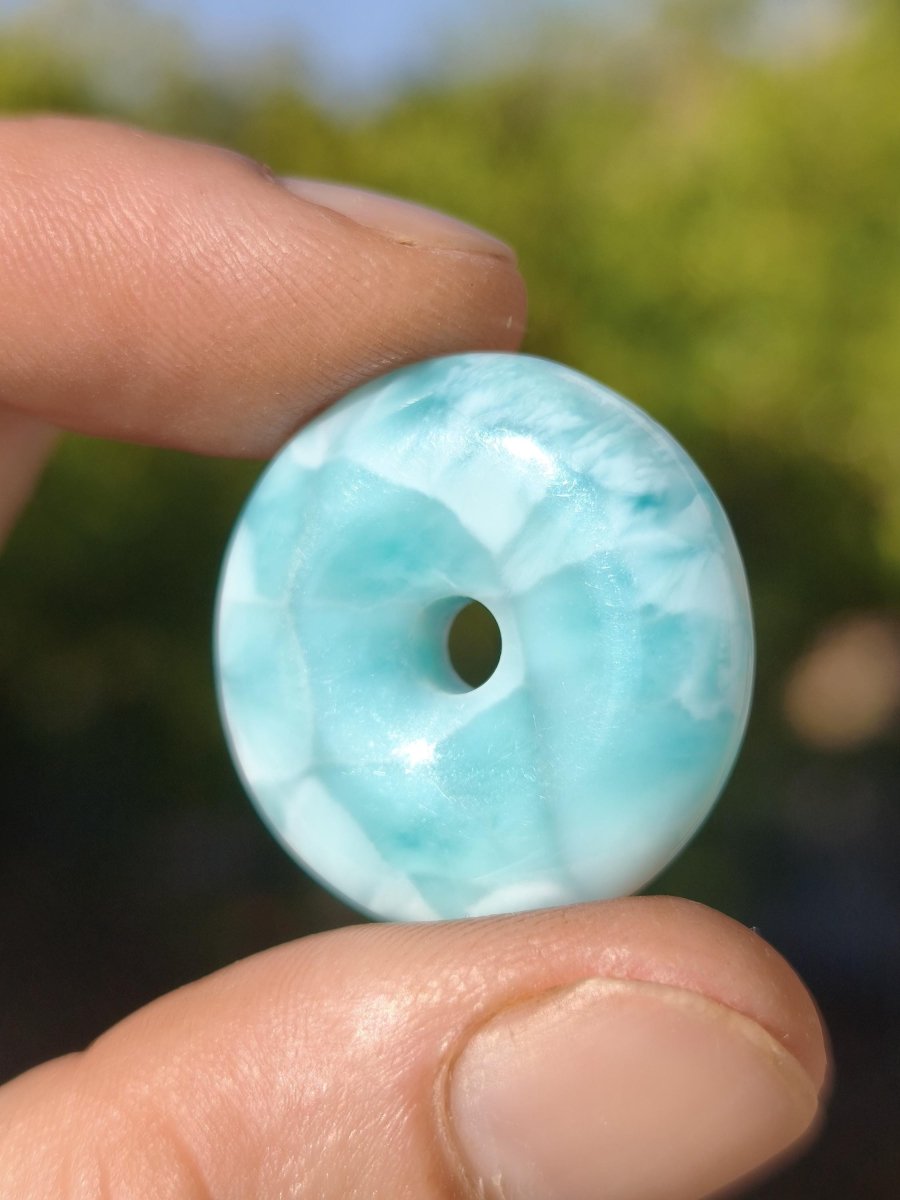 AAA Larimar Schutz Donut Edelstein Kette blau Heilstein Rarität Natur Frau Geschenk Mann Frau Er Sie Energie Kraft Glück - Art of Nature Berlin
