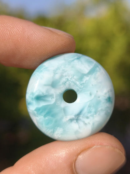 AAA Larimar Schutz Donut Edelstein Kette blau Heilstein Rarität Natur Frau Geschenk Mann Frau Er Sie Energie Kraft Glück - Art of Nature Berlin