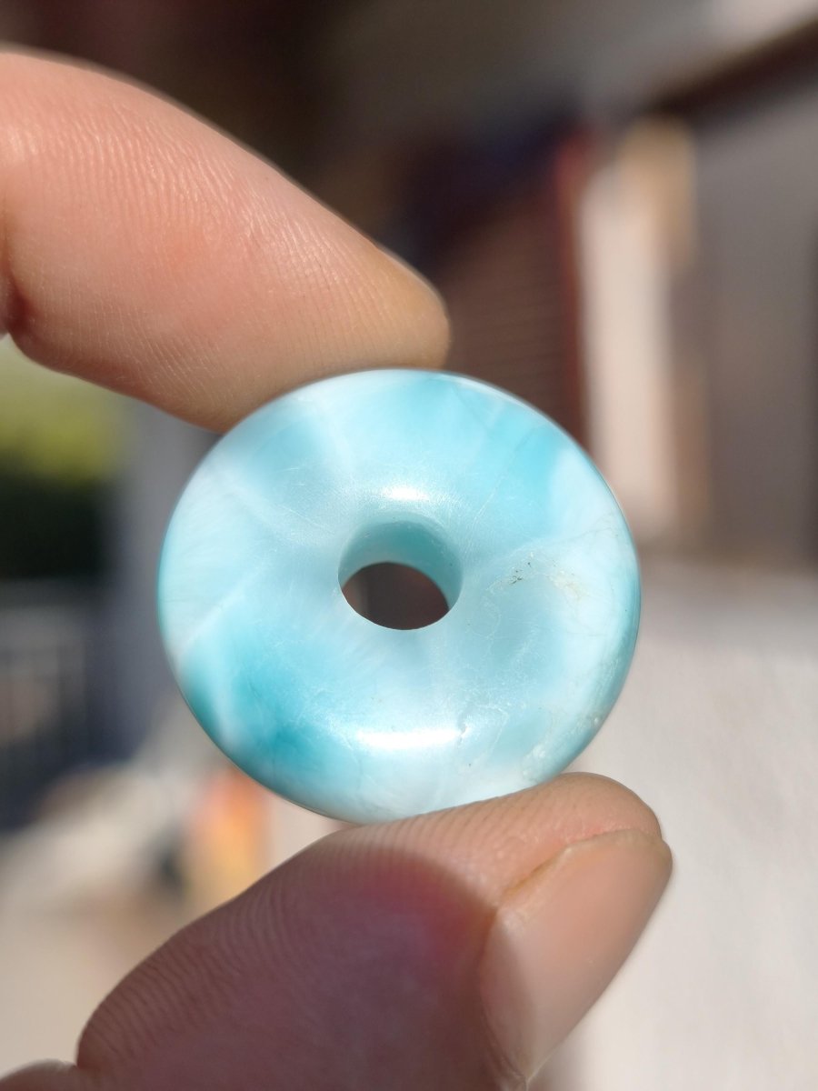 AAA Larimar Schutz Donut Edelstein Kette blau Heilstein Rarität Natur Frau Geschenk Mann Frau Er Sie Energie Kraft Glück - Art of Nature Berlin