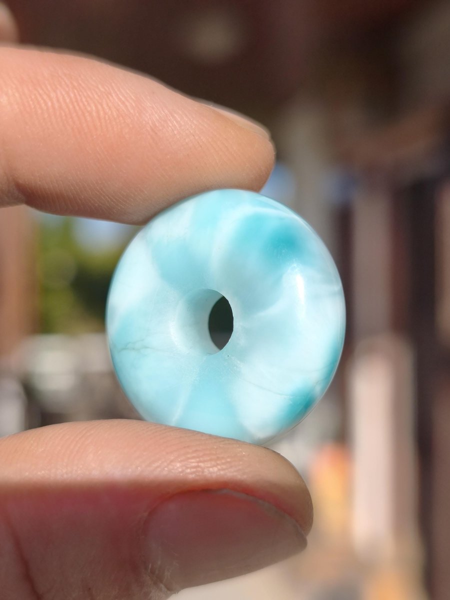 AAA Larimar Schutz Donut Edelstein Kette blau Heilstein Rarität Natur Frau Geschenk Mann Frau Er Sie Energie Kraft Glück - Art of Nature Berlin