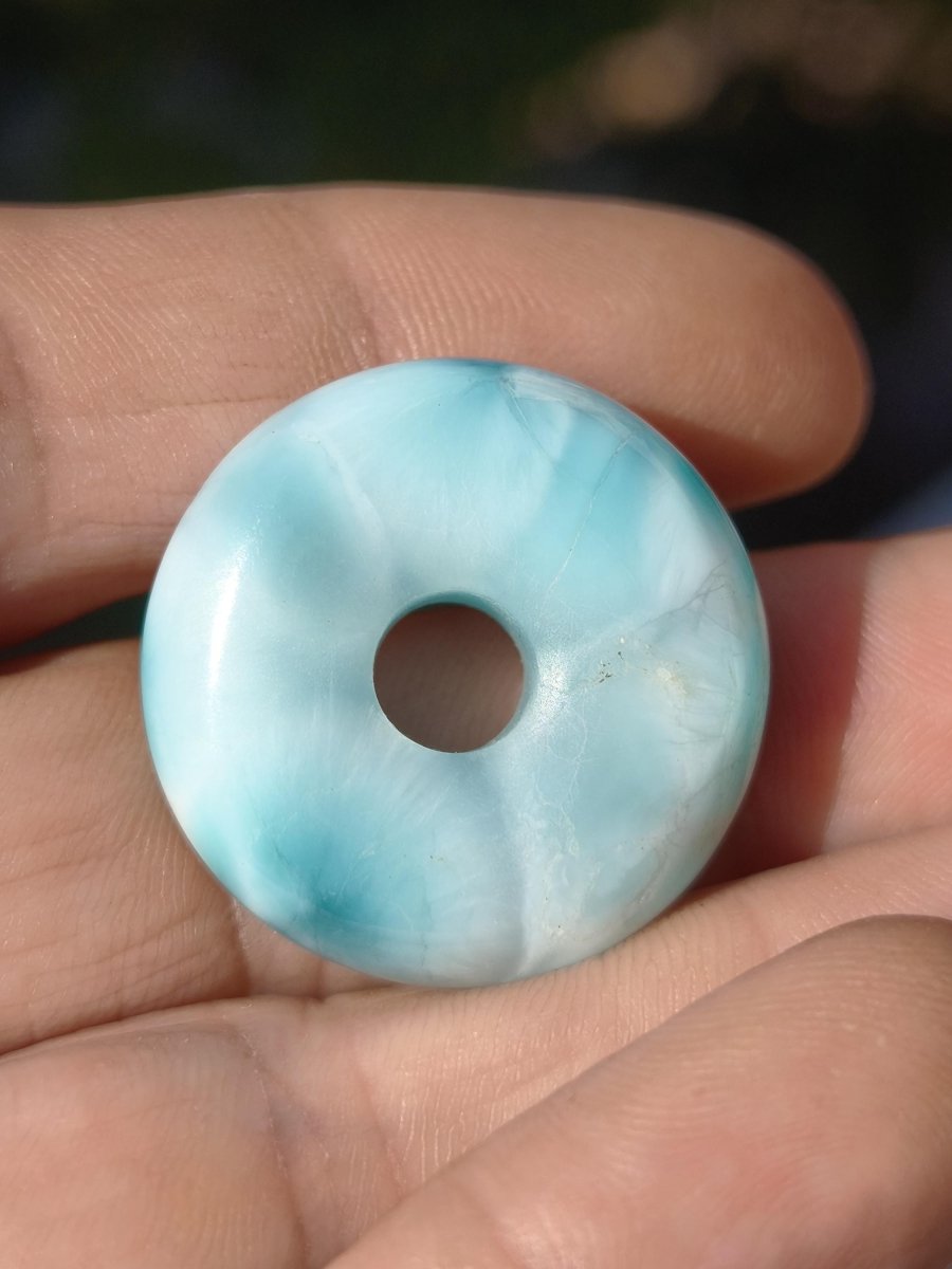 AAA Larimar Schutz Donut Edelstein Kette blau Heilstein Rarität Natur Frau Geschenk Mann Frau Er Sie Energie Kraft Glück - Art of Nature Berlin