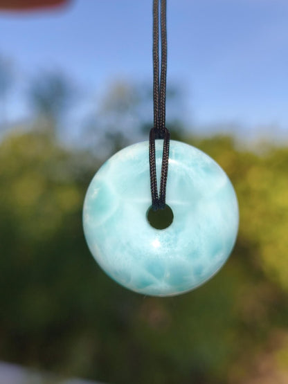 AAA Larimar Schutz Donut Edelstein Kette blau Heilstein Rarität Natur Frau Geschenk Mann Frau Er Sie Energie Kraft Glück - Art of Nature Berlin