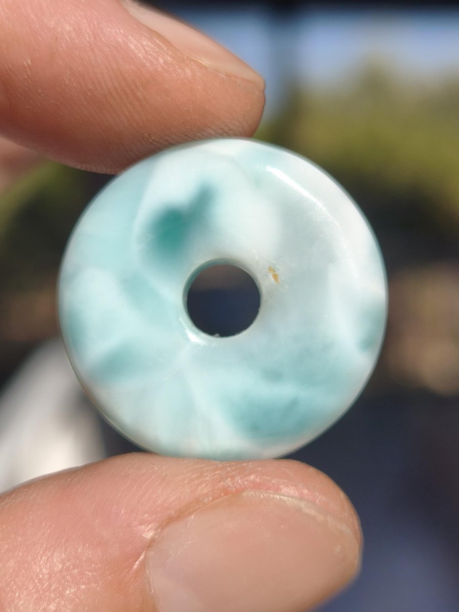 AAA Larimar Schutz Donut Edelstein Kette blau Heilstein Rarität Natur Frau Geschenk Mann Frau Er Sie Energie Kraft Glück - Art of Nature Berlin