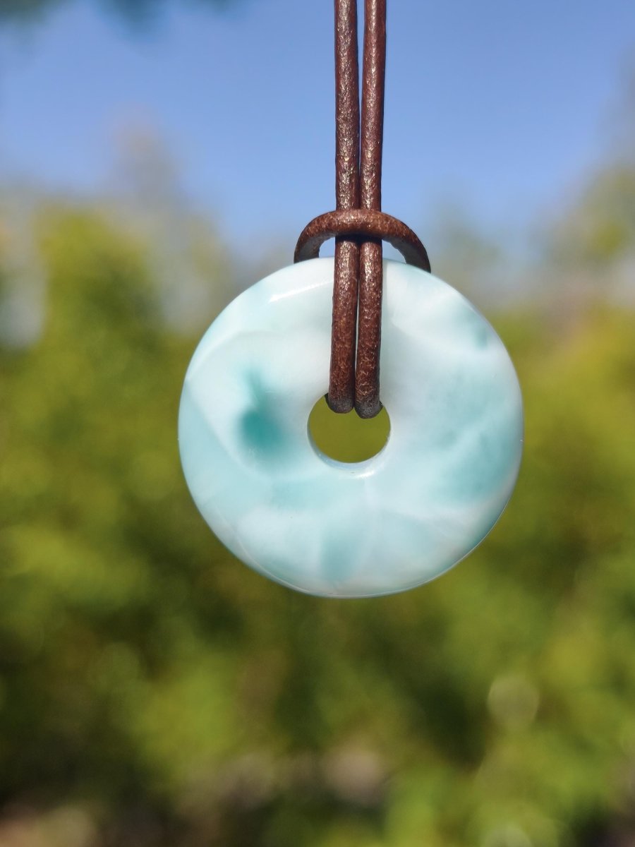 AAA Larimar Schutz Donut Edelstein Kette blau Heilstein Rarität Natur Frau Geschenk Mann Frau Er Sie Energie Kraft Glück - Art of Nature Berlin