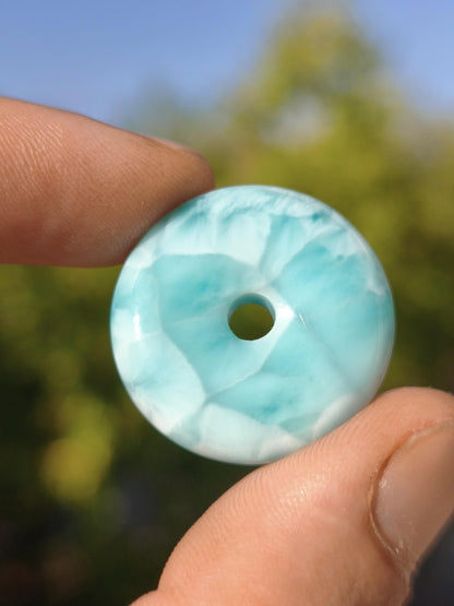 AAA Larimar Schutz Donut Edelstein Kette blau Heilstein Rarität Natur Frau Geschenk Mann Frau Er Sie Energie Kraft Glück - Art of Nature Berlin