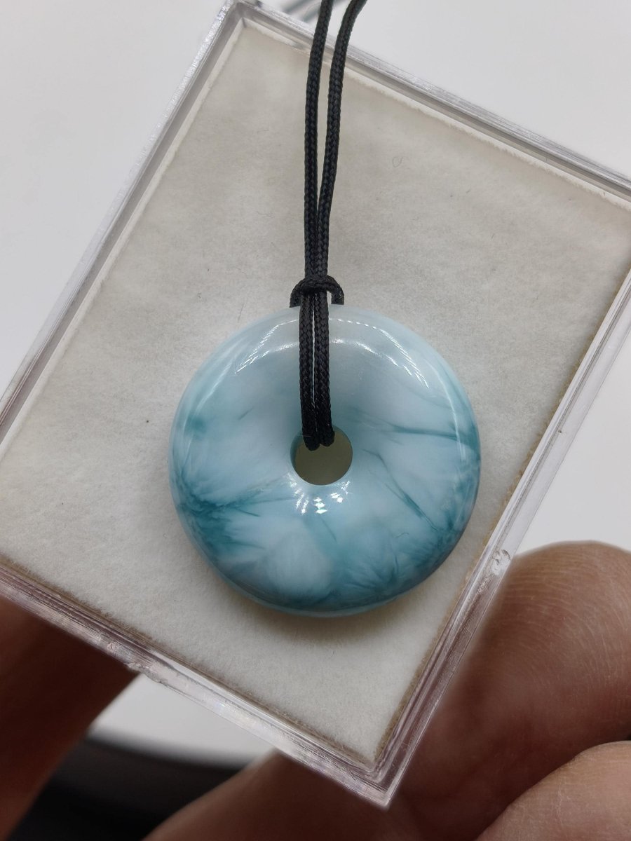 AAA Larimar Schutz Donut Edelstein Kette blau Heilstein Rarität Natur Frau Geschenk Mann Frau Er Sie Energie Kraft Glück - Art of Nature Berlin