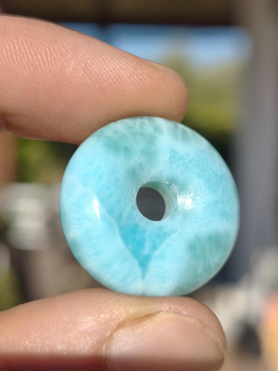 AAA Larimar Schutz Donut Edelstein Kette blau Heilstein Rarität Natur Frau Geschenk Mann Frau Er Sie Energie Kraft Glück - Art of Nature Berlin