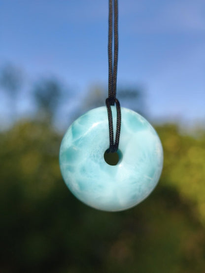 AAA Larimar Schutz Donut Edelstein Kette blau Heilstein Rarität Natur Frau Geschenk Mann Frau Er Sie Energie Kraft Glück - Art of Nature Berlin