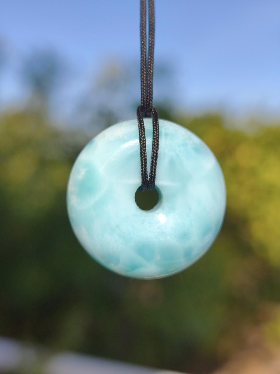 AAA Larimar Schutz Donut Edelstein Kette blau Heilstein Rarität Natur Frau Geschenk Mann Frau Er Sie Energie Kraft Glück - Art of Nature Berlin