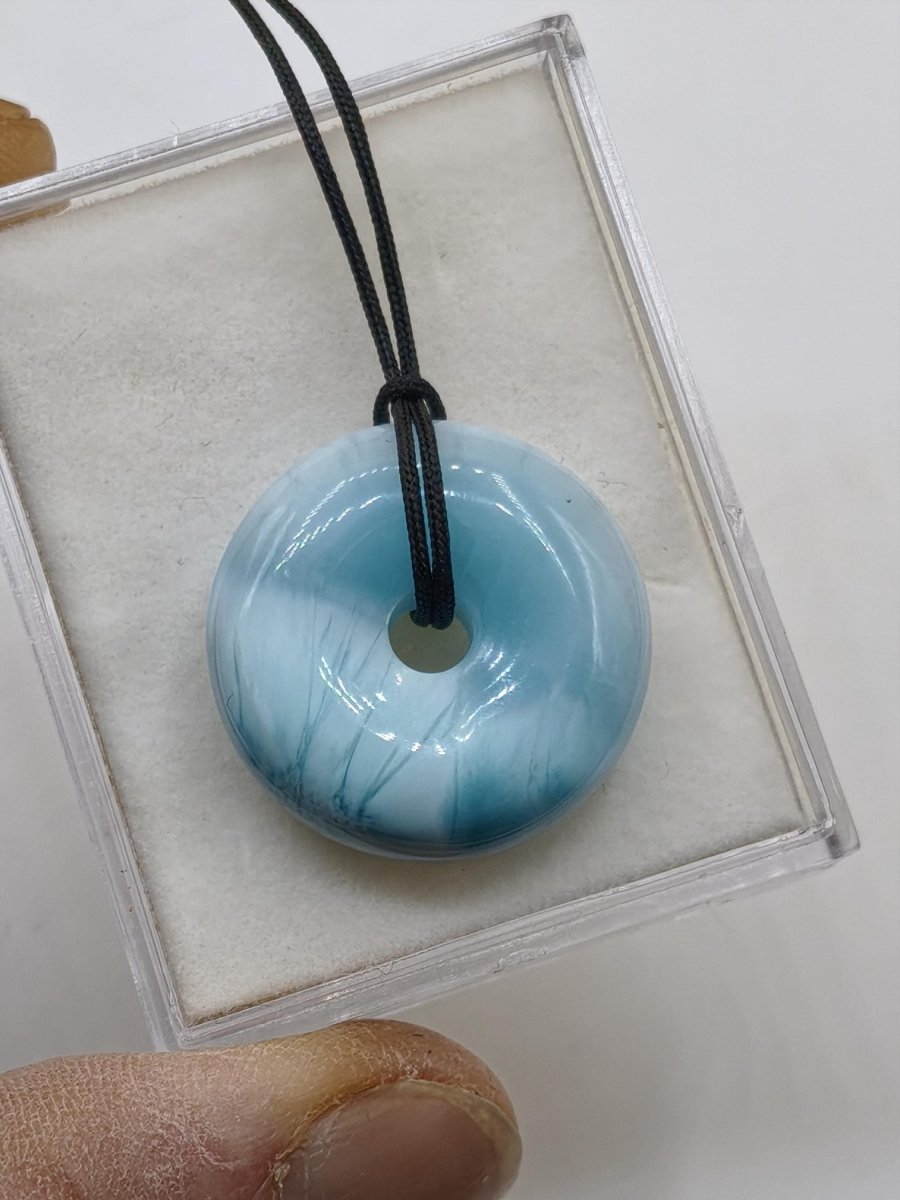 AAA Larimar Schutz Donut Edelstein Kette blau Heilstein Rarität Natur Frau Geschenk Mann Frau Er Sie Energie Kraft Glück - Art of Nature Berlin