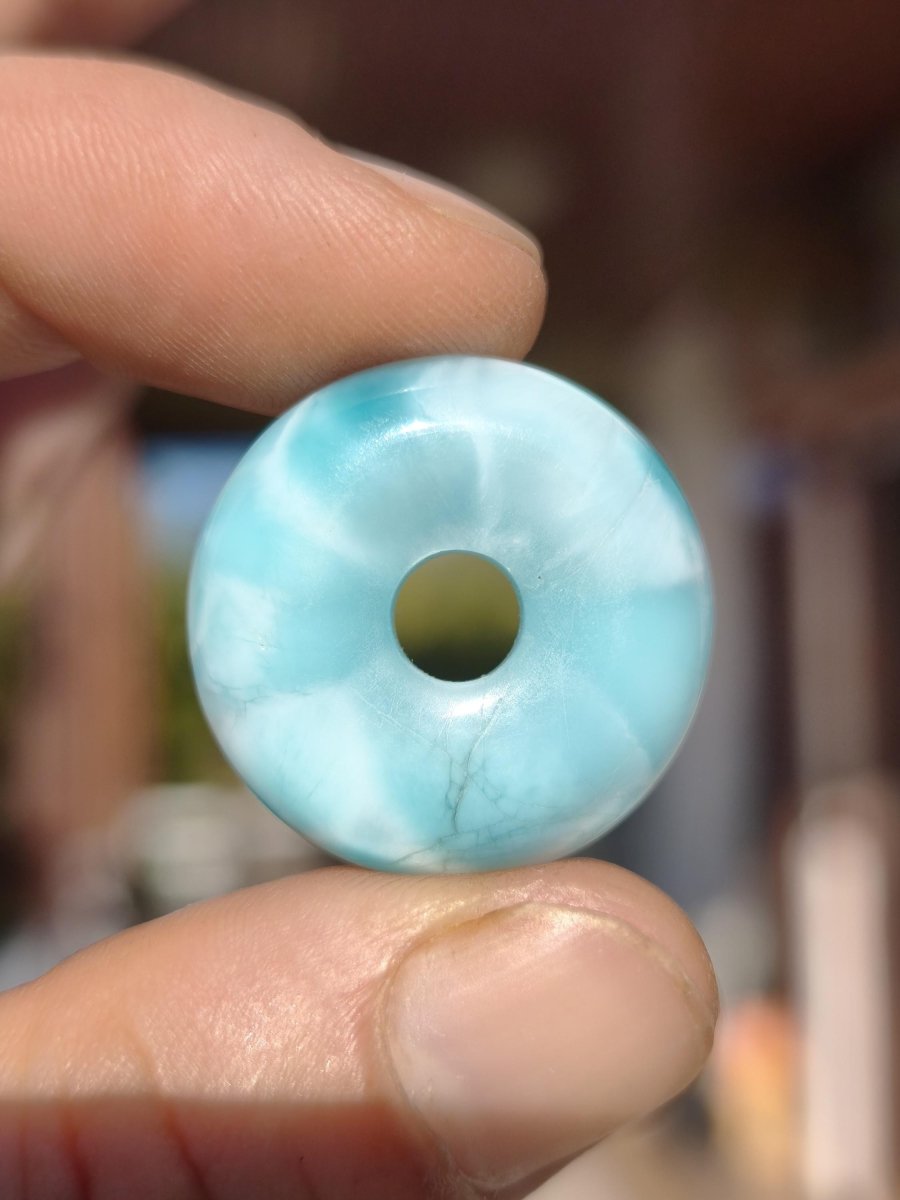 AAA Larimar Schutz Donut Edelstein Kette blau Heilstein Rarität Natur Frau Geschenk Mann Frau Er Sie Energie Kraft Glück - Art of Nature Berlin