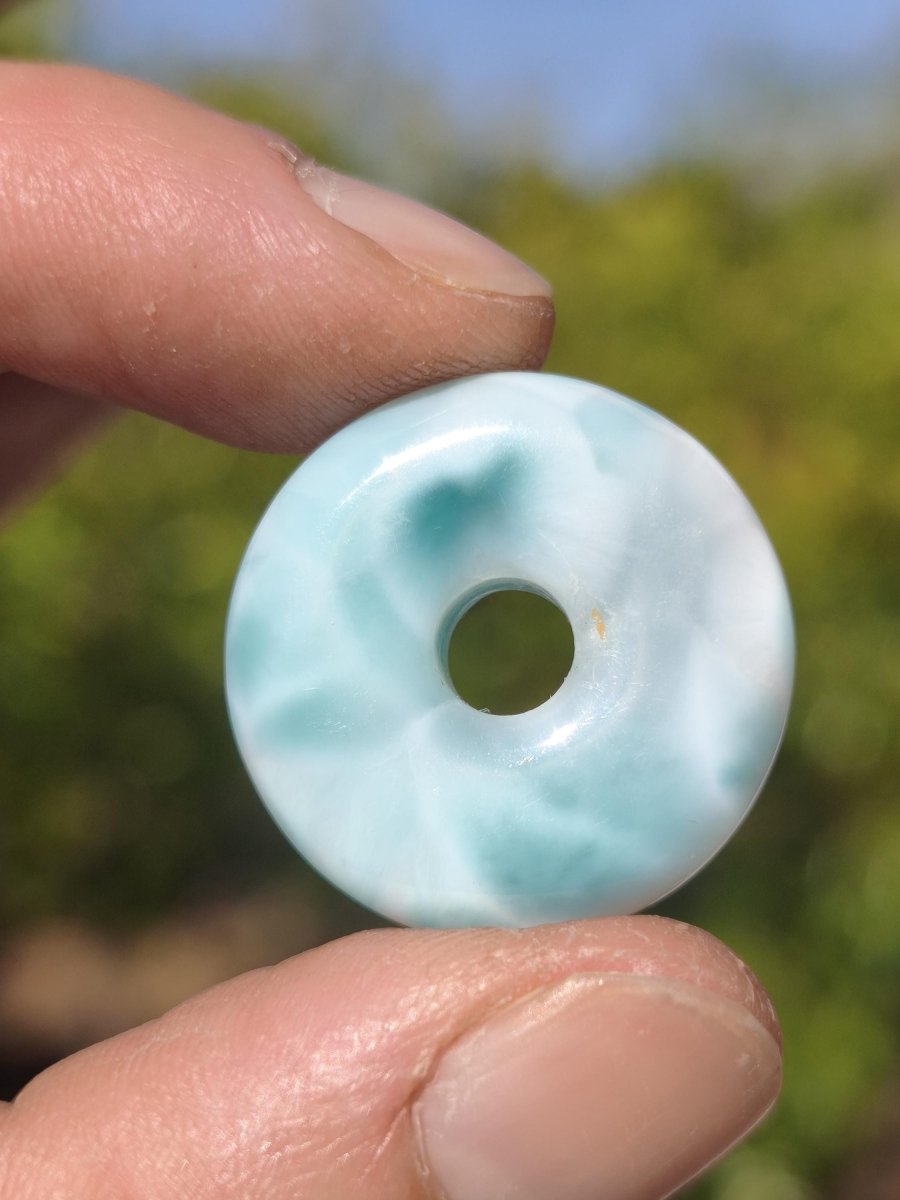 AAA Larimar Schutz Donut Edelstein Kette blau Heilstein Rarität Natur Frau Geschenk Mann Frau Er Sie Energie Kraft Glück - Art of Nature Berlin