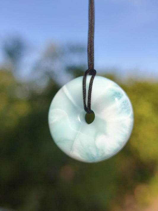 AAA Larimar Schutz Donut Edelstein Kette blau Heilstein Rarität Natur Frau Geschenk Mann Frau Er Sie Energie Kraft Glück - Art of Nature Berlin
