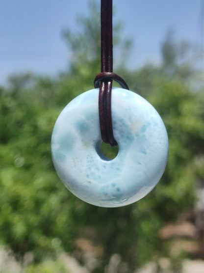 AAA Larimar Schutz Donut Edelstein Kette blau Heilstein Rarität Natur Frau Geschenk Mann Frau Er Sie Energie Kraft Glück - Art of Nature Berlin