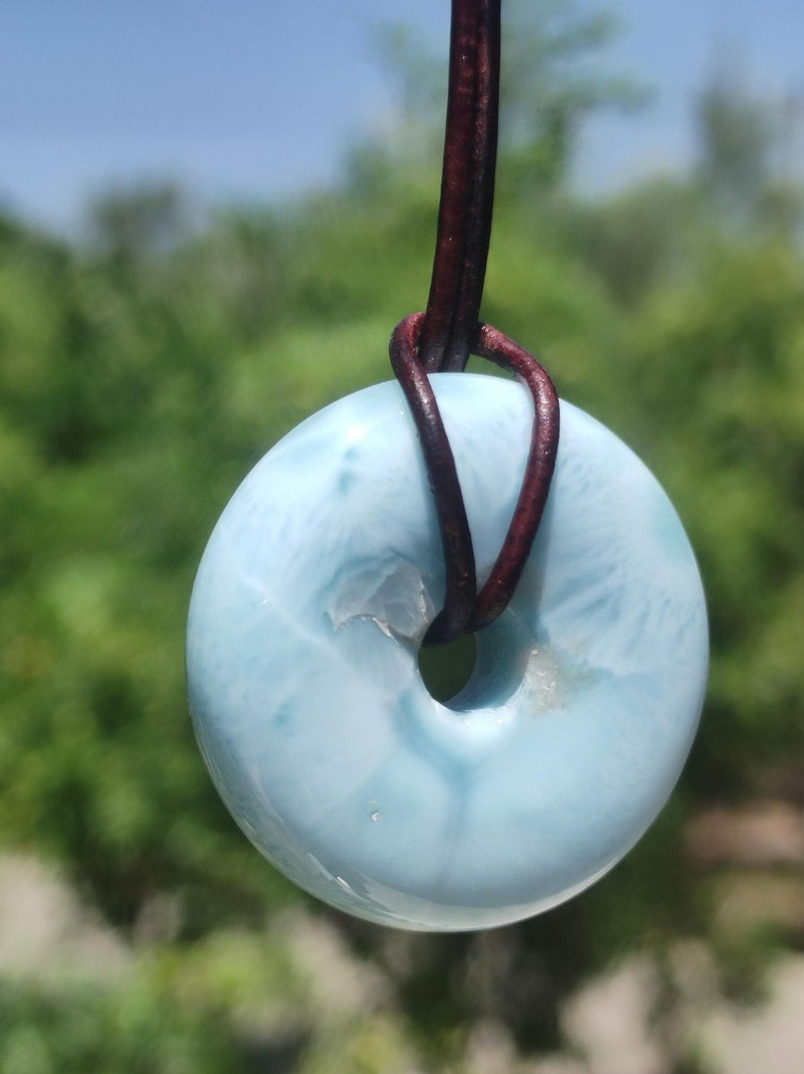 AAA Larimar Schutz Donut Edelstein Kette blau Heilstein Rarität Natur Frau Geschenk Mann Frau Er Sie Energie Kraft Glück - Art of Nature Berlin