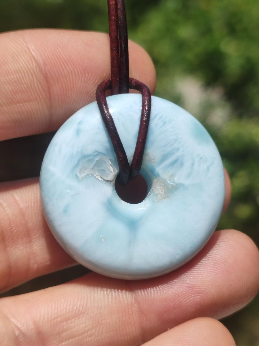 AAA Larimar Schutz Donut Edelstein Kette blau Heilstein Rarität Natur Frau Geschenk Mann Frau Er Sie Energie Kraft Glück - Art of Nature Berlin