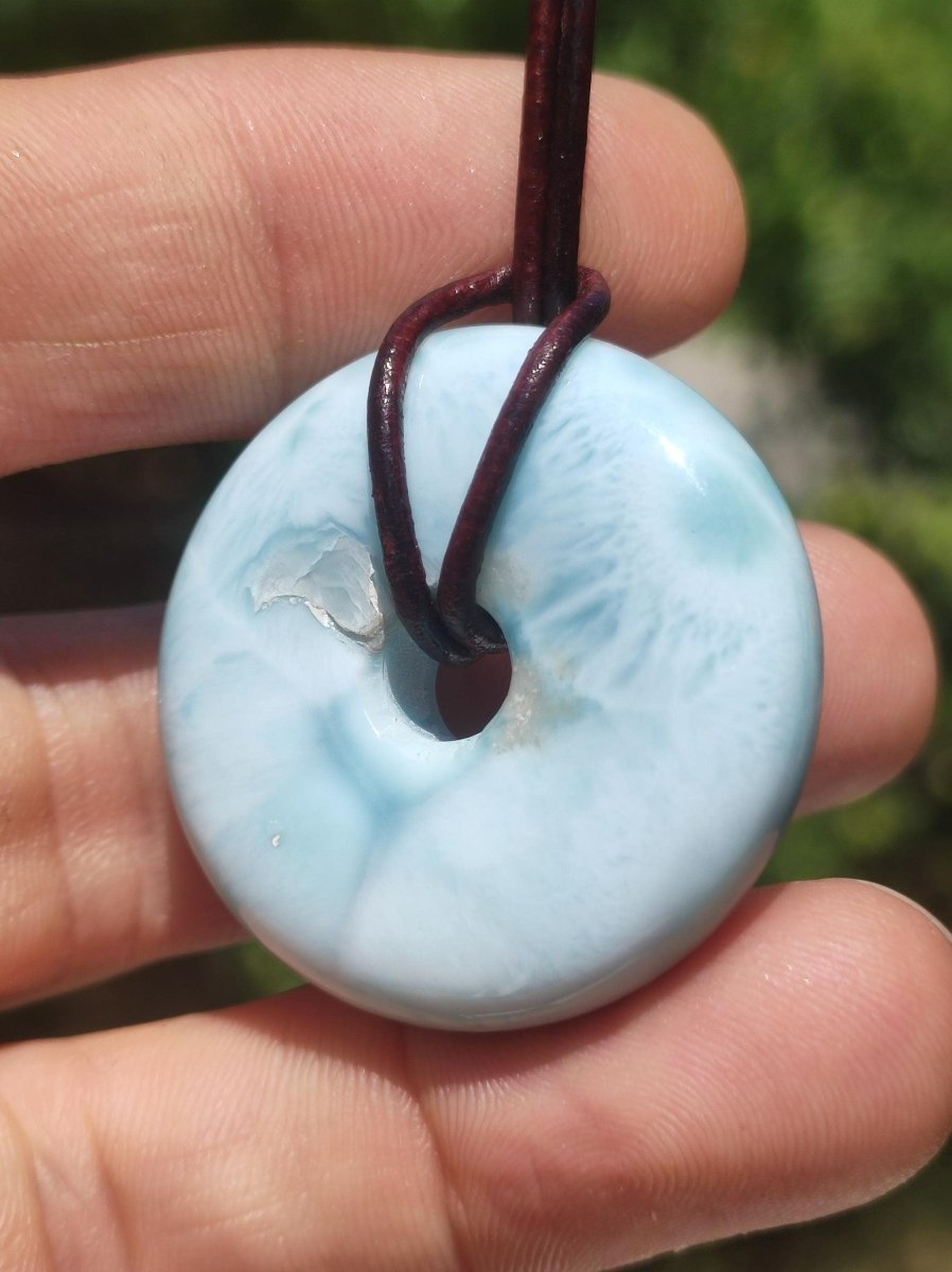 AAA Larimar Schutz Donut Edelstein Kette blau Heilstein Rarität Natur Frau Geschenk Mann Frau Er Sie Energie Kraft Glück - Art of Nature Berlin