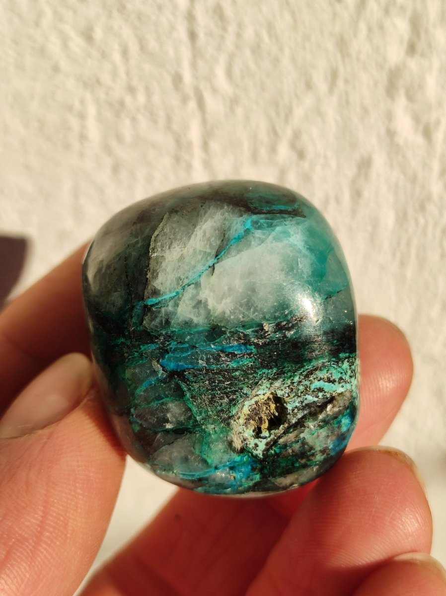 AAA Quantum Quattro Chrysocoll Shattuckit Quarz Azurit blau Natur Heilstein Meditation Ritual Indianer Schamanen Edelstein Mineral Sammler - Art of Nature Berlin