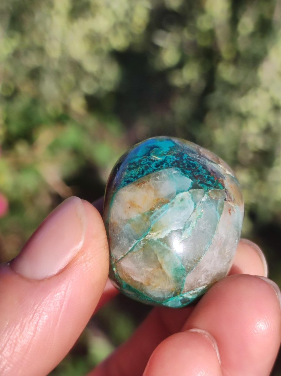 AAA Quantum Quattro Chrysocoll Shattuckit Quarz Azurit blau Natur Heilstein Meditation Ritual Indianer Schamanen Edelstein Mineral Sammler - Art of Nature Berlin