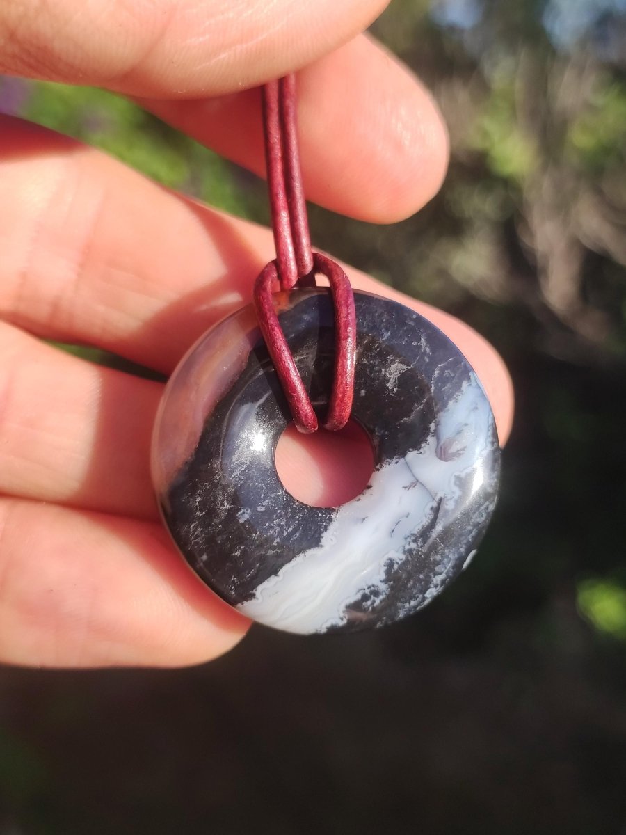 Achat black schwarz 30mm - Edelstein Donut Kette Mann Frau Vater Mutter Tochter Freund Heilstein Glück Schmuck Hippie Natur Rarität Geschenk - Art of Nature Berlin