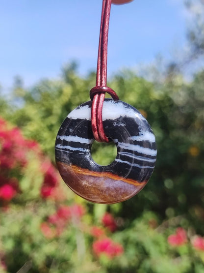 Achat black schwarz 30mm - Edelstein Donut Kette Mann Frau Vater Mutter Tochter Freund Heilstein Glück Schmuck Hippie Natur Rarität Geschenk - Art of Nature Berlin