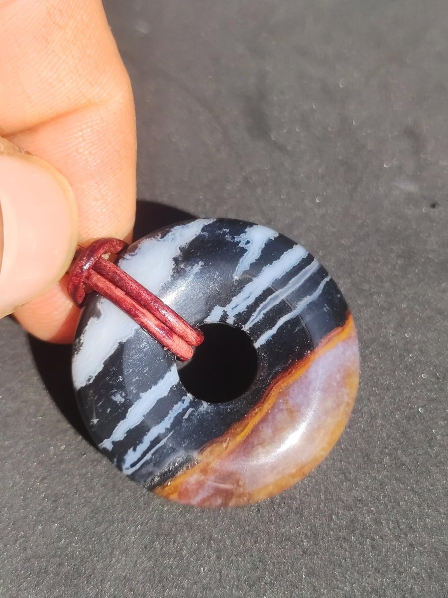 Achat black schwarz 30mm - Edelstein Donut Kette Mann Frau Vater Mutter Tochter Freund Heilstein Glück Schmuck Hippie Natur Rarität Geschenk - Art of Nature Berlin