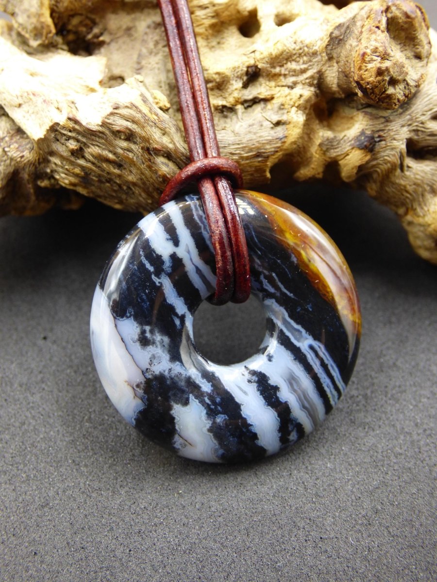 Achat black schwarz 30mm - Edelstein Donut Kette Mann Frau Vater Mutter Tochter Freund Heilstein Glück Schmuck Hippie Natur Rarität Geschenk - Art of Nature Berlin