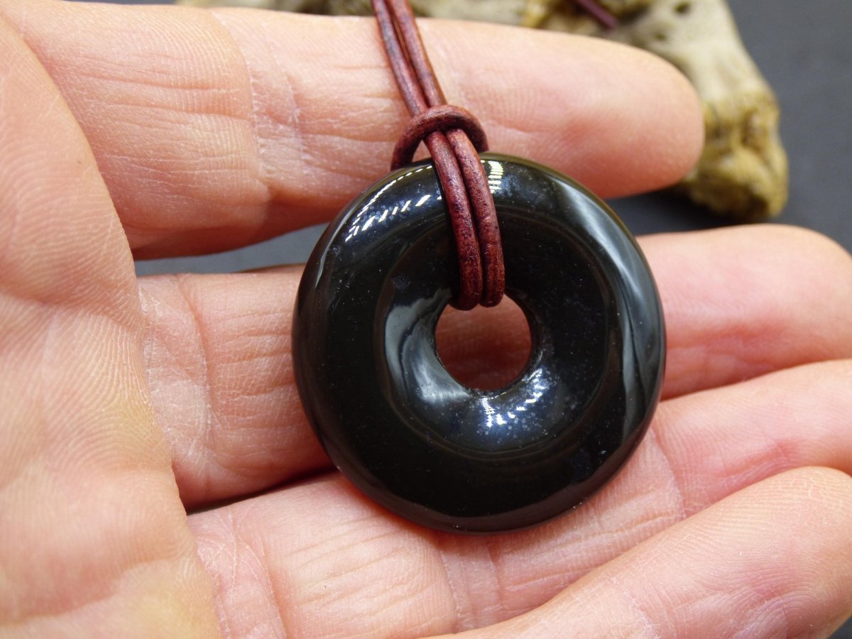Achat black schwarz 30mm - Edelstein Donut Kette Mann Frau Vater Mutter Tochter Freund Heilstein Glück Schmuck Hippie Natur Rarität Geschenk - Art of Nature Berlin