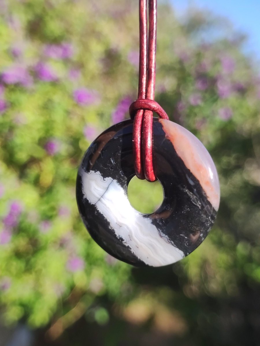 Achat black schwarz 30mm - Edelstein Donut Kette Mann Frau Vater Mutter Tochter Freund Heilstein Glück Schmuck Hippie Natur Rarität Geschenk - Art of Nature Berlin