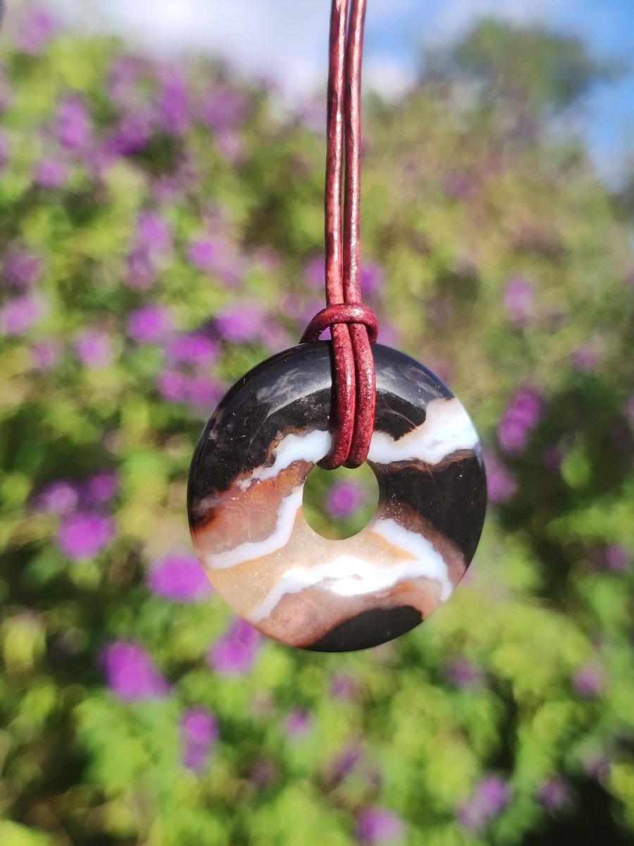 Achat black schwarz 30mm - Edelstein Donut Kette Mann Frau Vater Mutter Tochter Freund Heilstein Glück Schmuck Hippie Natur Rarität Geschenk - Art of Nature Berlin