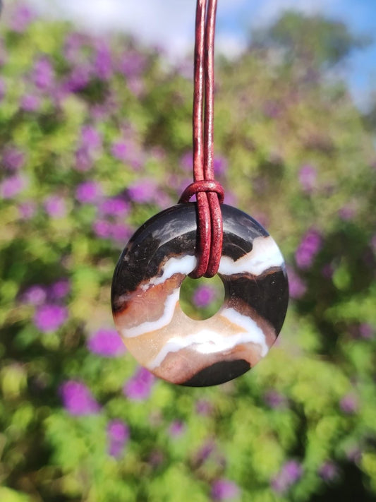 Achat black schwarz 30mm - Edelstein Donut Kette Mann Frau Vater Mutter Tochter Freund Heilstein Glück Schmuck Hippie Natur Rarität Geschenk - Art of Nature Berlin