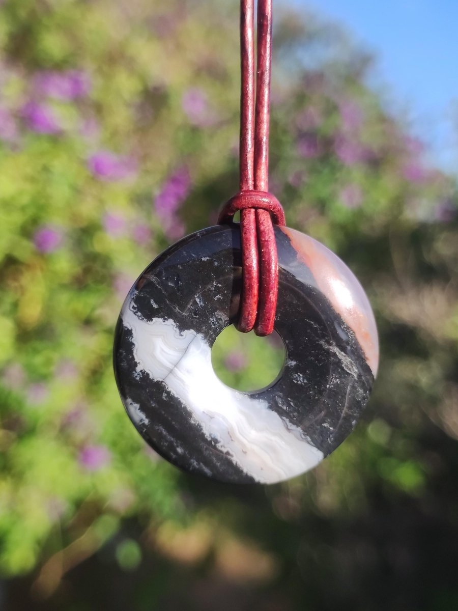 Achat black schwarz 30mm - Edelstein Donut Kette Mann Frau Vater Mutter Tochter Freund Heilstein Glück Schmuck Hippie Natur Rarität Geschenk - Art of Nature Berlin