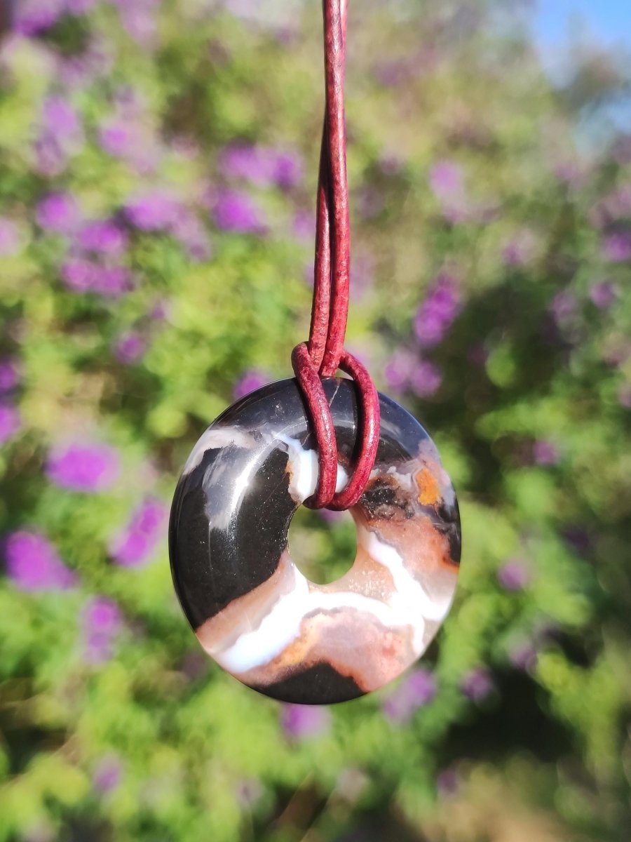 Achat black schwarz 30mm - Edelstein Donut Kette Mann Frau Vater Mutter Tochter Freund Heilstein Glück Schmuck Hippie Natur Rarität Geschenk - Art of Nature Berlin