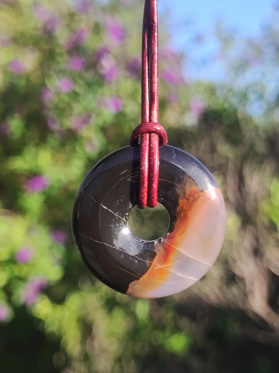 Achat black schwarz 30mm - Edelstein Donut Kette Mann Frau Vater Mutter Tochter Freund Heilstein Glück Schmuck Hippie Natur Rarität Geschenk - Art of Nature Berlin