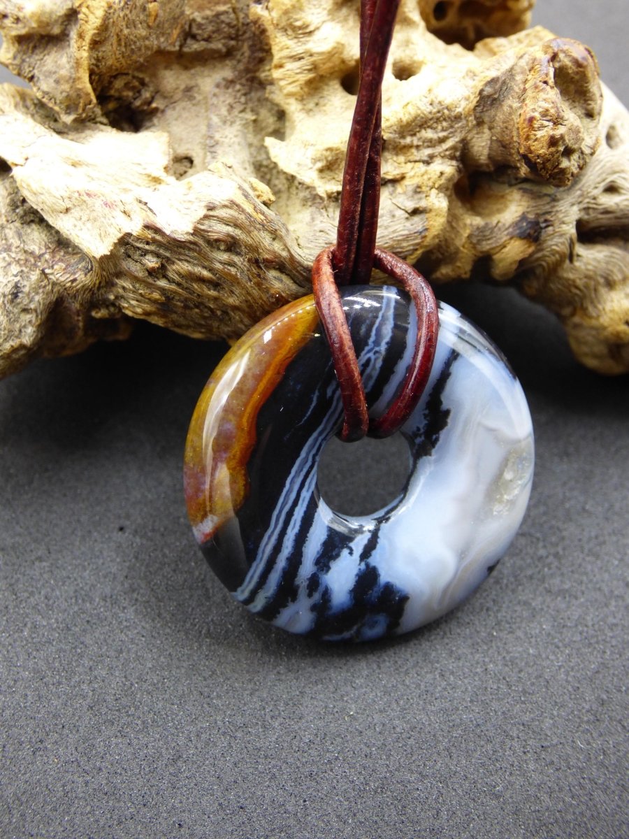 Achat black schwarz 30mm - Edelstein Donut Kette Mann Frau Vater Mutter Tochter Freund Heilstein Glück Schmuck Hippie Natur Rarität Geschenk - Art of Nature Berlin