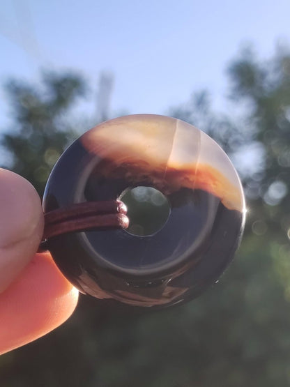 Achat black schwarz 30mm - Edelstein Donut Kette Mann Frau Vater Mutter Tochter Freund Heilstein Glück Schmuck Hippie Natur Rarität Geschenk - Art of Nature Berlin