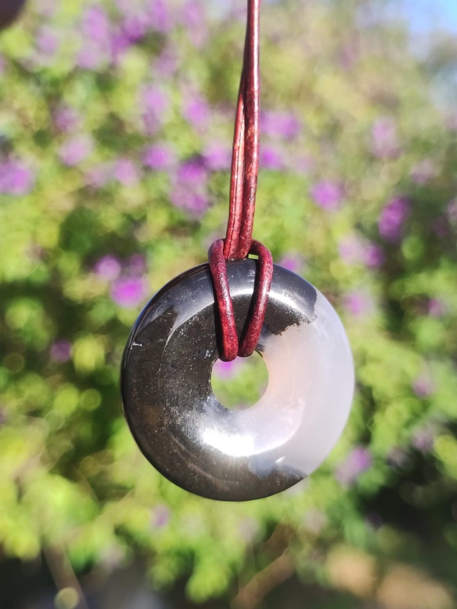 Achat black schwarz 30mm - Edelstein Donut Kette Mann Frau Vater Mutter Tochter Freund Heilstein Glück Schmuck Hippie Natur Rarität Geschenk - Art of Nature Berlin