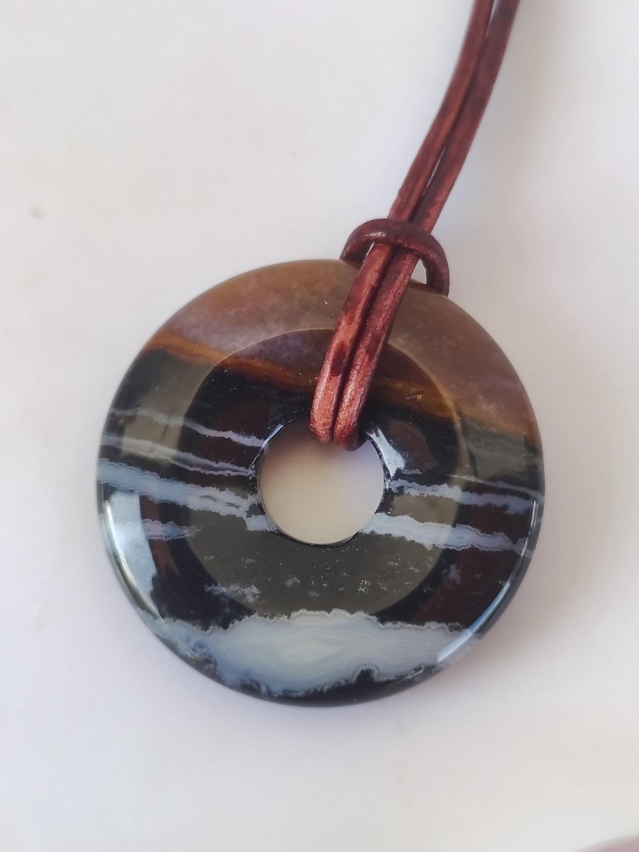 Achat black schwarz 30mm - Edelstein Donut Kette Mann Frau Vater Mutter Tochter Freund Heilstein Glück Schmuck Hippie Natur Rarität Geschenk - Art of Nature Berlin