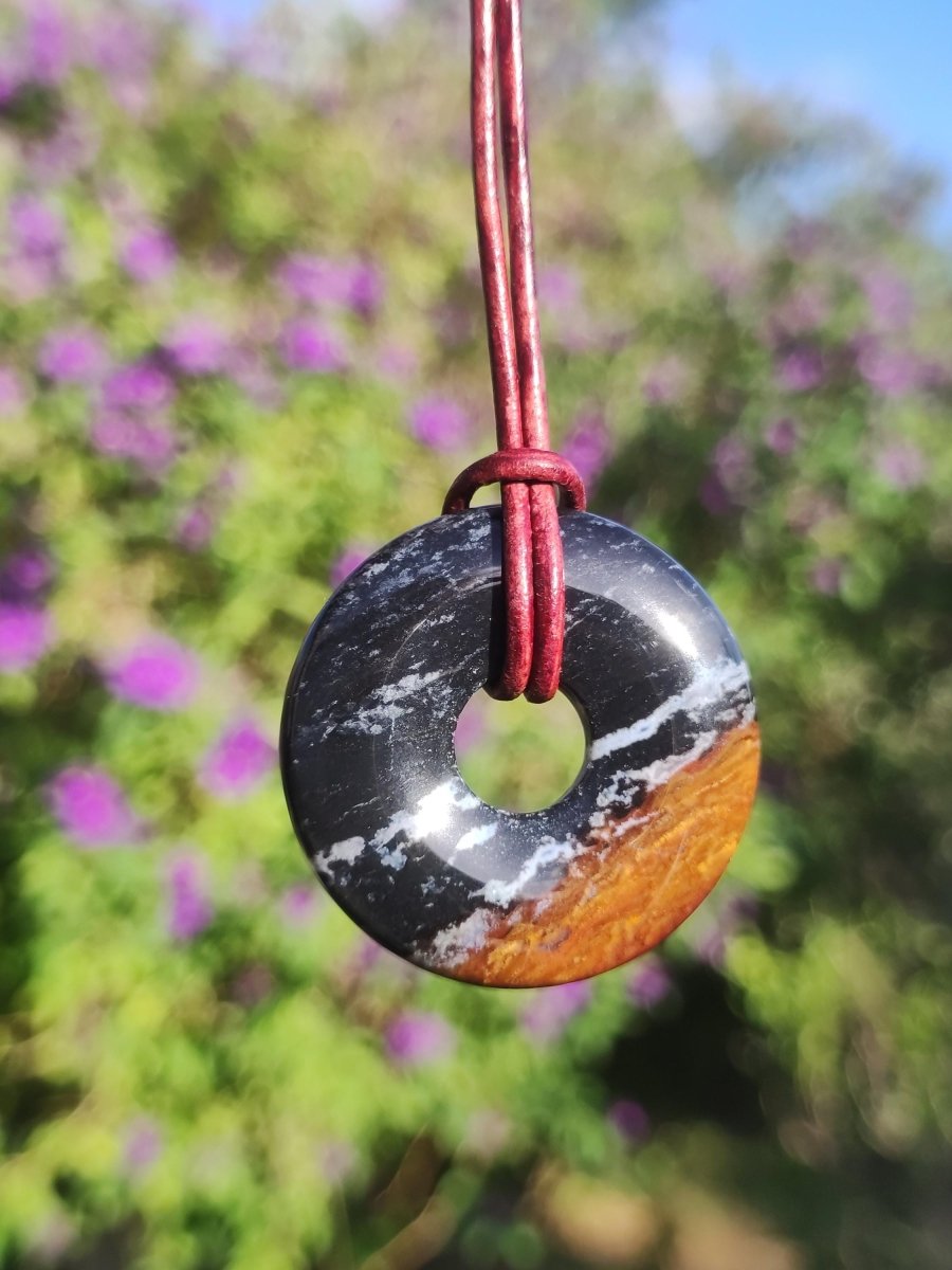 Achat black schwarz 30mm - Edelstein Donut Kette Mann Frau Vater Mutter Tochter Freund Heilstein Glück Schmuck Hippie Natur Rarität Geschenk - Art of Nature Berlin