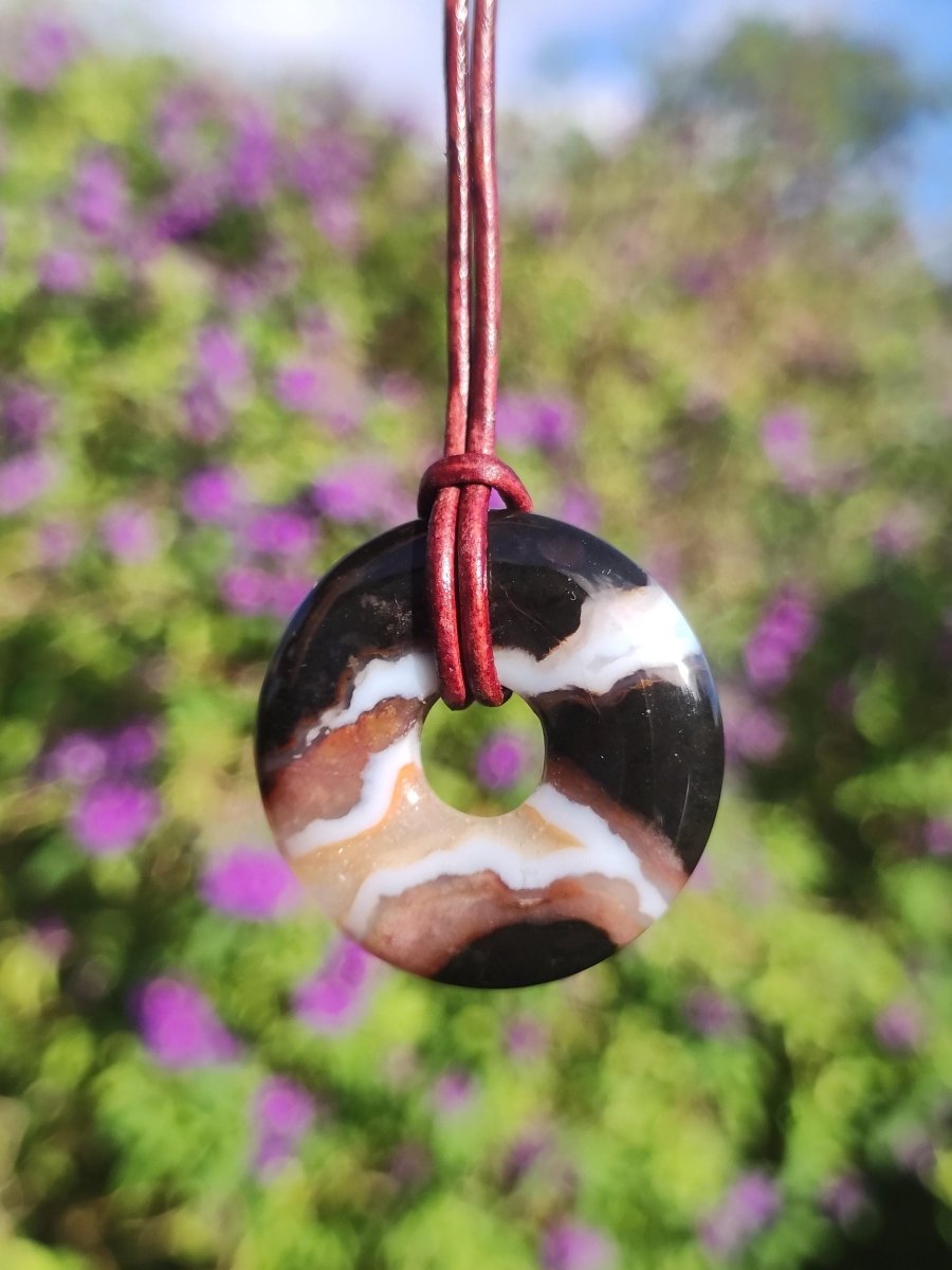 Achat black schwarz 30mm - Edelstein Donut Kette Mann Frau Vater Mutter Tochter Freund Heilstein Glück Schmuck Hippie Natur Rarität Geschenk - Art of Nature Berlin