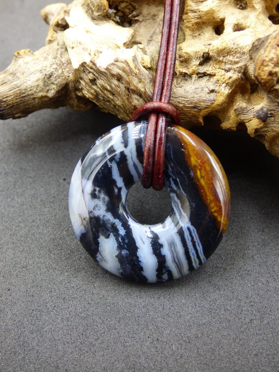 Achat black schwarz 30mm - Edelstein Donut Kette Mann Frau Vater Mutter Tochter Freund Heilstein Glück Schmuck Hippie Natur Rarität Geschenk - Art of Nature Berlin