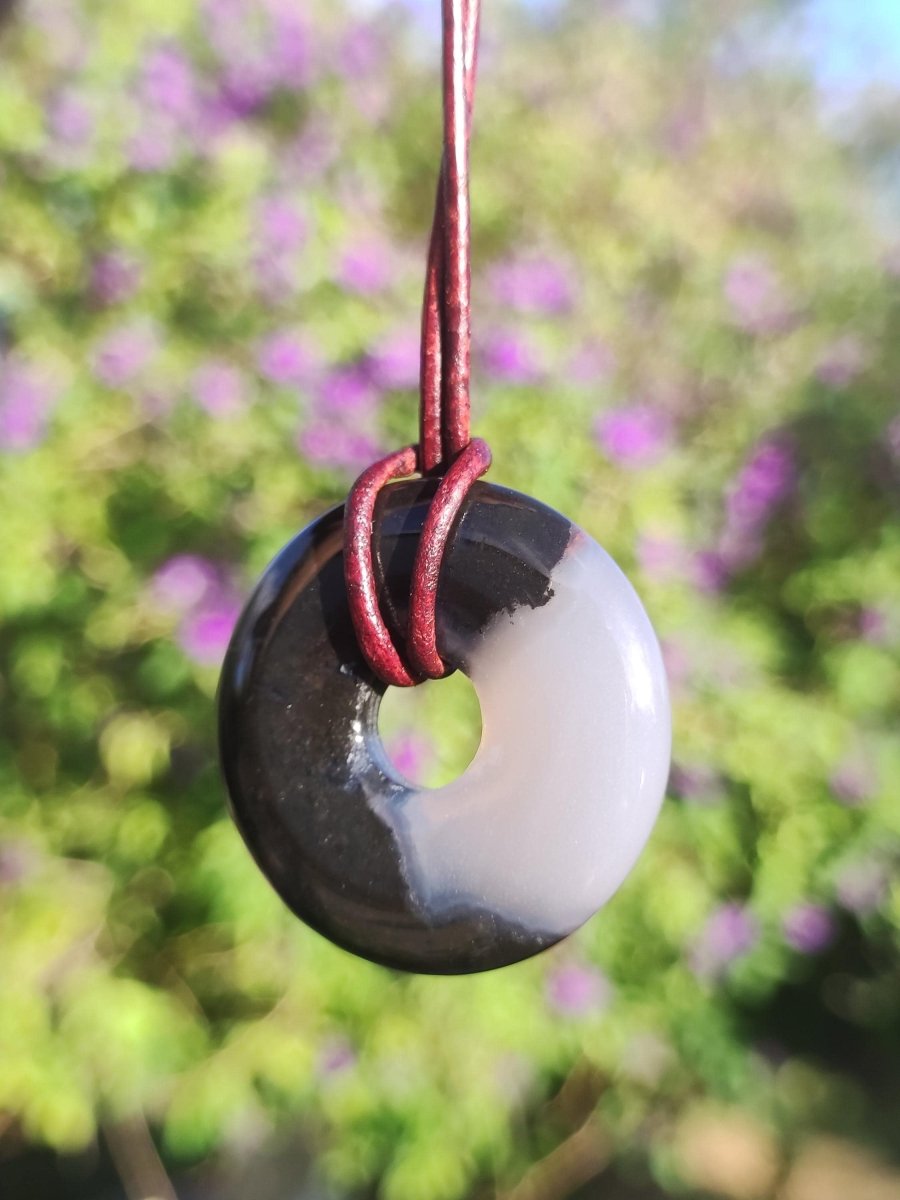 Achat black schwarz 30mm - Edelstein Donut Kette Mann Frau Vater Mutter Tochter Freund Heilstein Glück Schmuck Hippie Natur Rarität Geschenk - Art of Nature Berlin